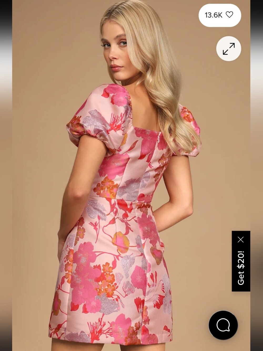 Lulus So Stunning Light Pink Floral Jacquard Puff Sleeve Mini Dres